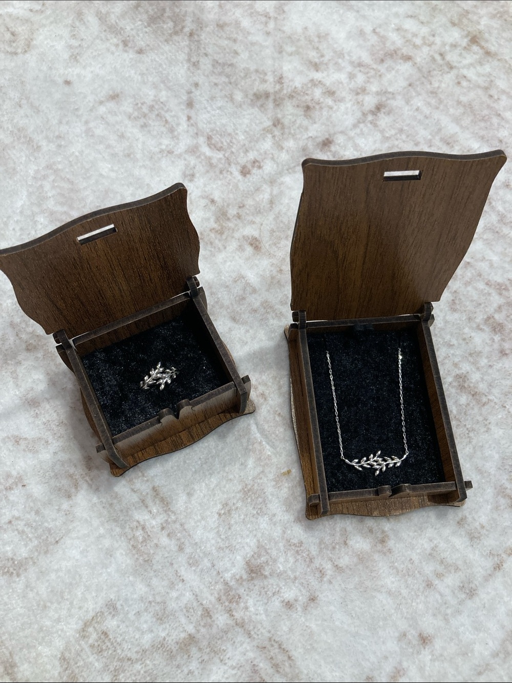 Sterling Silver Olive Branch Pendant Necklace and Ring Set